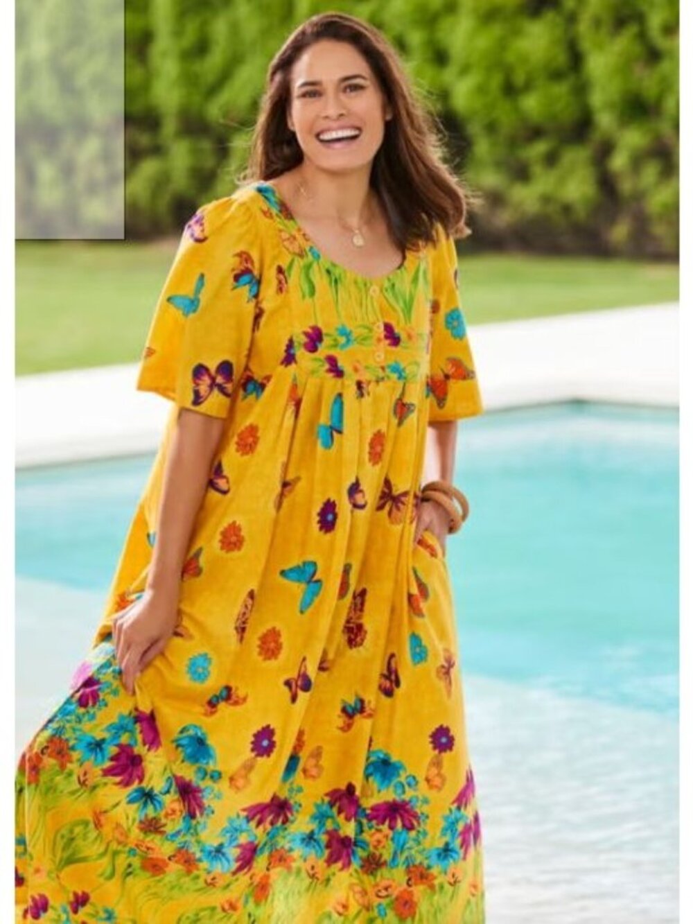 Only Necessities® women’s cotton bib front lounger Butterfly & Floral Print Yell